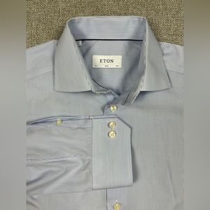 Eton Dress Shirt Men’s Size 15.5 39 Slim Blue Stripe 100% Cotton Dual Cuffs